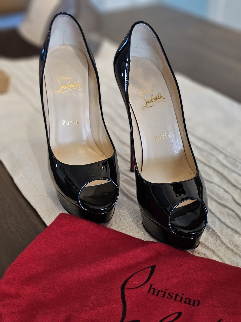 Christian Louboutin Black Patent Stilettos with Red Soles - Picture 4 of 6